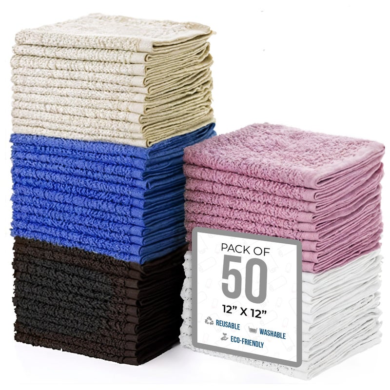 SIMPLI-MAGIC Cotton Wash Cloths 12"x12" (50 Pack) â€“ Highly Absorbent Soft Towels â€“ Commercial Terry Washcloth for Face, Hand, Bath, Kitchen, Gym & Hotel (Multicolor) - Image 1